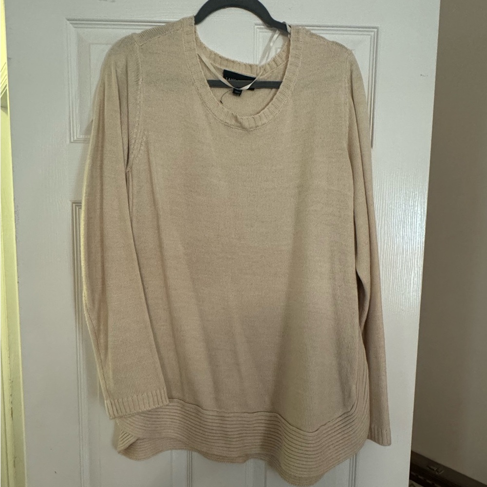 Tan sweater with rounded hem from Lane Bryant, size 18/20
